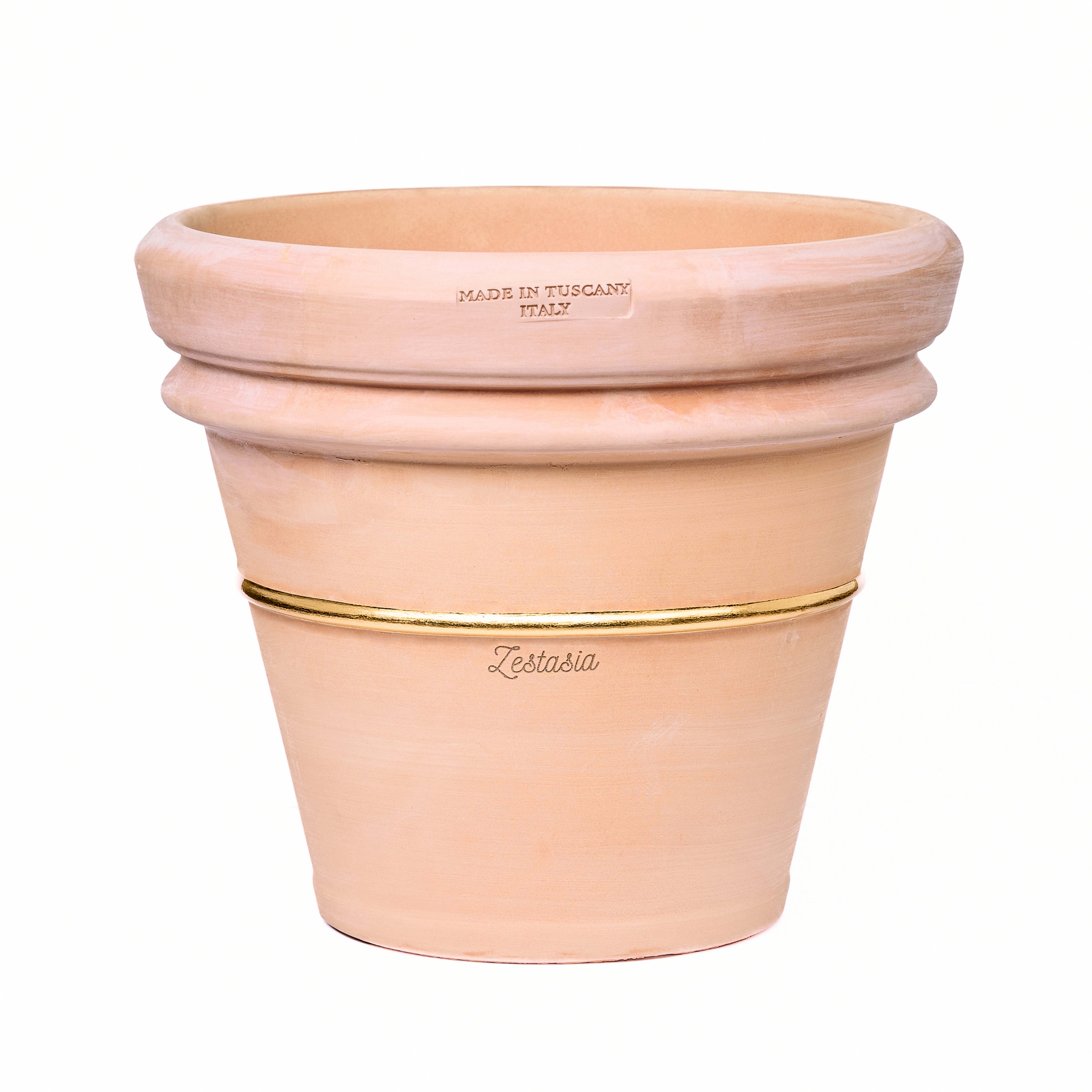 Hand-gilded terracotta pot with 22-karat gold rim – Zestasia l’origine